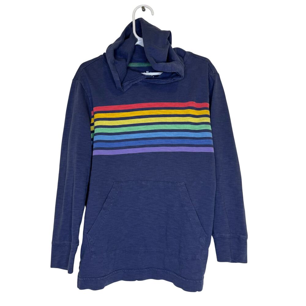Primary Clothing Kids size 6/7 Blue Gray Hooded Top Rainbow Stripes